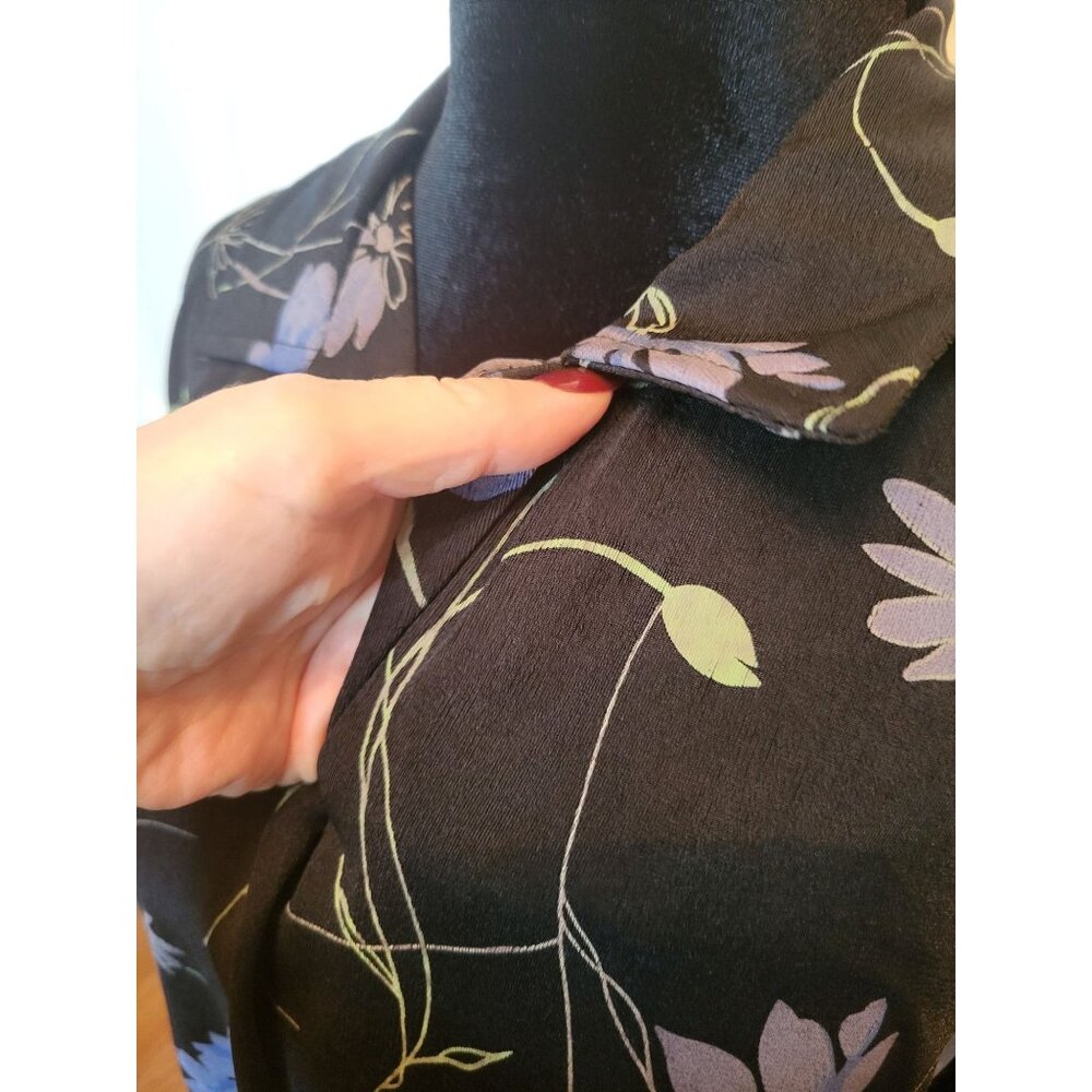 Studio Works Petite Vintage 90's Black Stretchy Floral Button Up PM Whimsygoth - Picture 4 of 9